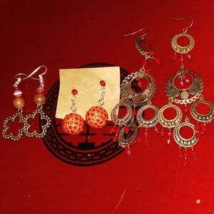 Three pair of really beautiful vintage pink and silver earrings